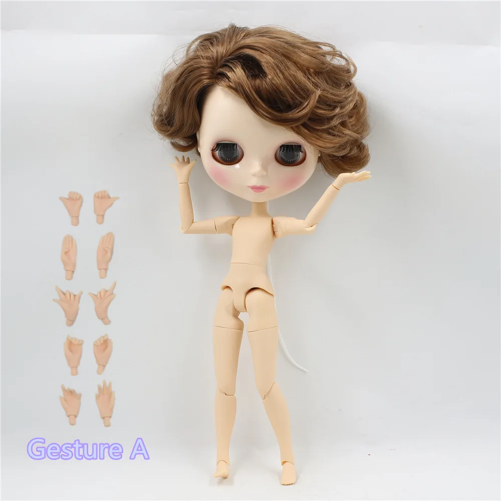 Blyth 1/6 кукла обнаженной формы, мужское тело с короткой коричневой стороной, распущенные волосы, глянцевое лицо, 30 см, кукла для мальчика, ледяная, сделай сам, bjd игрушка, подарок № BL9158 - Цвет: Nude doll gestrue A