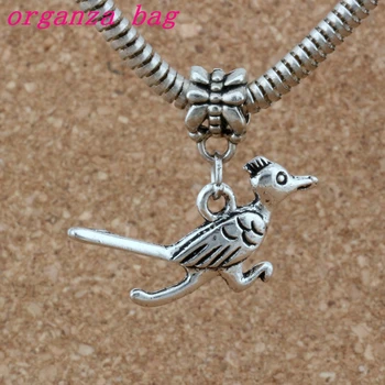 

100pcs/lot Dangle Zinc alloy Roadrunner Bird Charm Big Hole Beads Fit European Charm Bracelet Jewelry 28x25mm A-257a