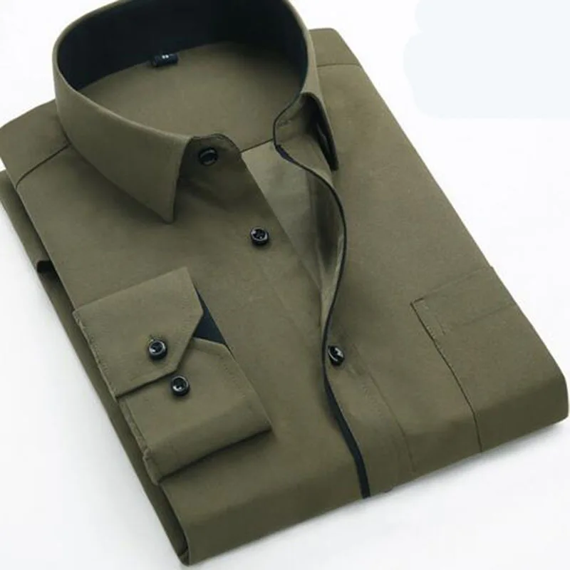 Мужские одноцветные однобортные приталенные рубашки Camisa, чистый хлопок, саржевое платье, формальные деловые рубашки высокого качества, яркие цвета - Цвет: green