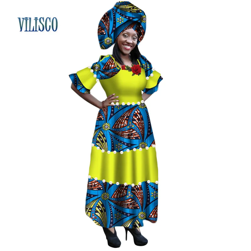 Африканский Базен Riche платья для Для женщин Вечерние Бусы имитация жемчуг вышивка длинное платье плюс Размеры африканская женская одежда