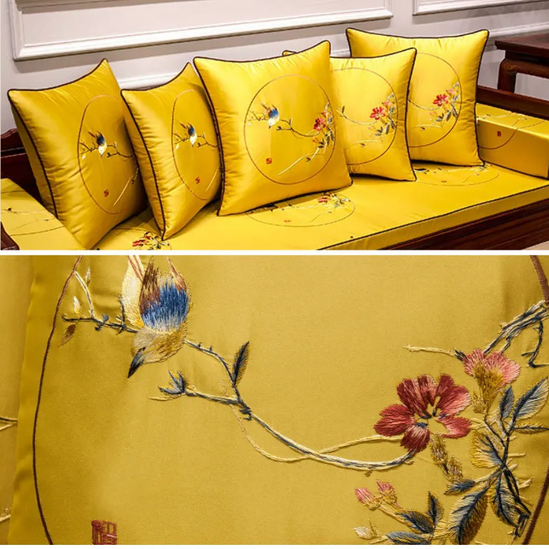 DUNXDECO наволочка для подушки, декоративная наволочка, винтажный Китайский традиционный круглый зеркальный чехол с изображением птиц и флоры, роскошная художественная вышивка