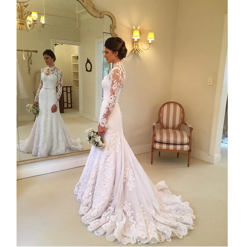 Baijinbai 2019 Vestido Де Novias одежда с длинным рукавом Кружева Свадебные платья Русалочки