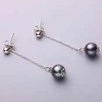 DAIMI Black Tahitian Pearl Earrings 9-10mm Perfect Round Silver Drop Earrings Fine Jewelry Gift For Women On Sale