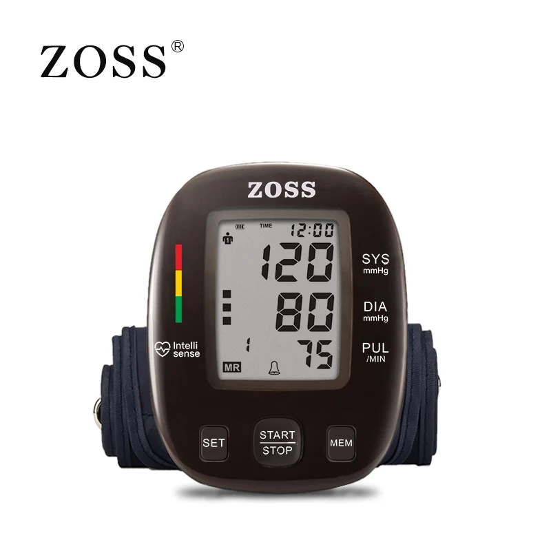 

ZOSS English or Russian Voice Three color backlighting LCD upper arm blood pressure monitor heart beat instrument tonometer
