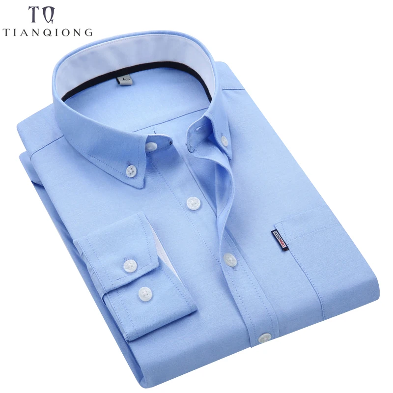 

TIAN QIONG 2018 Brand Cotton Solid Striped Shirt Men Spring Casual Shirts Oxford Dress Shirt Camisa Masculina Green Blue 5XL