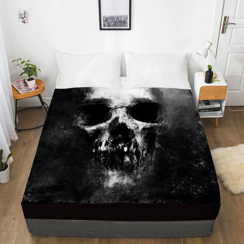 3D Custom Bed Sheets With Elastic,Fitted Sheet Queen/King,Black Skull Mattress Cover 135/150/160x200 bedsheet,drop ship - Цвет: 02