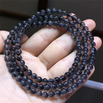 

5.2mm Natural Black Hair Rutilated Quartz Bracelet Women Laps Charms Women Men Love Crystal Stretch Fashion Round Beads Jewelry
