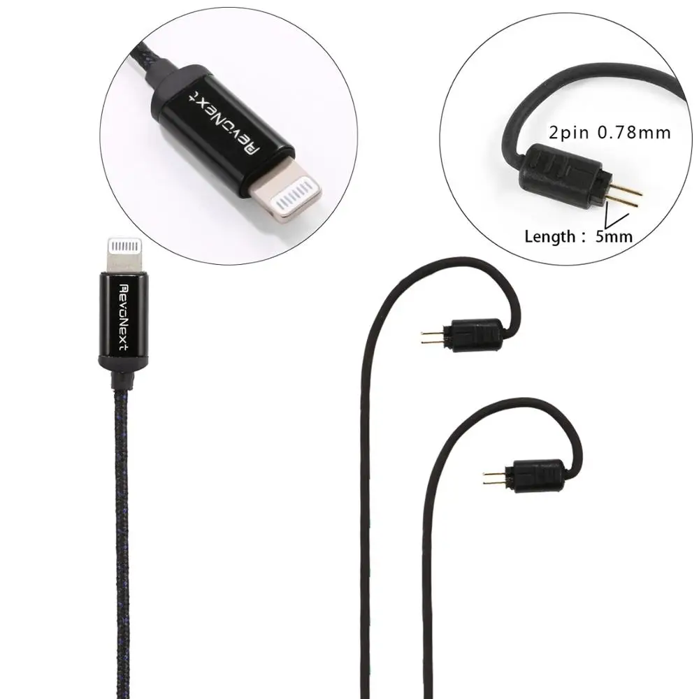  RevoNext Lightning Detachable Audio cable for QT2/QT2S/QT3/QT3S/QT5/RX8/RX8S Upgraded Cable 0.78mm 