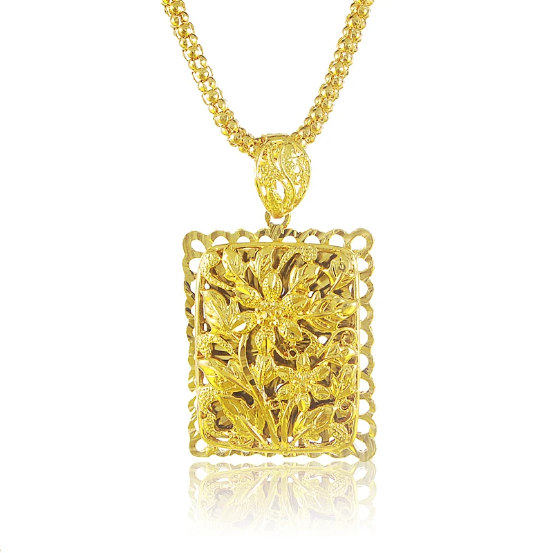 Wholesale 24k Rectangle Flowers Pendants Fashionable Gold Necklace