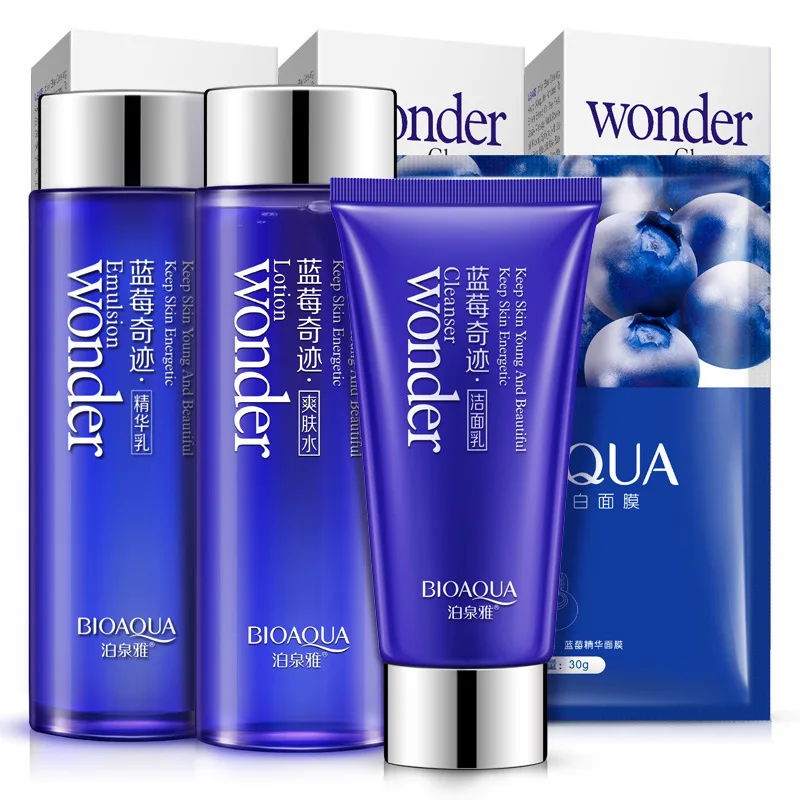 BIOAQUA Blueberry Face Care Sets Facial Cleanser + Toner + Emulsion