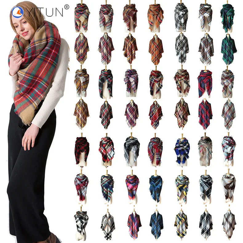 

140x140cm Knitted lattice Spring Winter Women Scarf knitting Plaid Warm Cashmere Shawls Luxury Neck Pashmina Lady Wrap