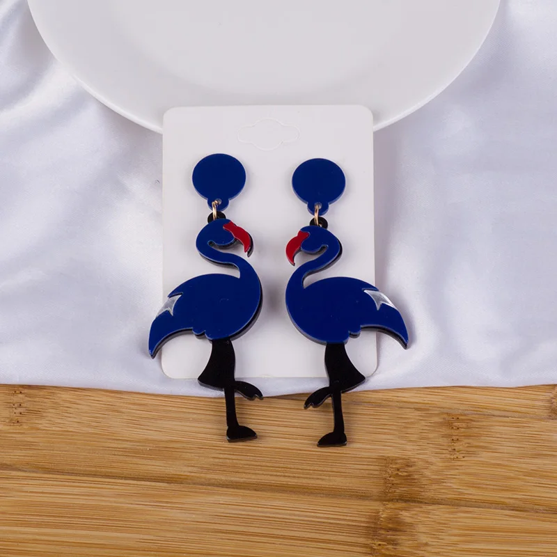 Classic Dangling Fashion Acrylic Bird Earrings for Women Long Big Resin Flamingo Drop Earring Animal Gifts for Girls Jewelry (4)