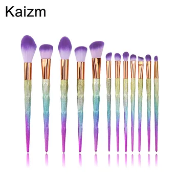 

12pcs Unicorn Diamond Shape Makeup brushes Glitter brochas Blusher Powder Eyeshadow Lip Foundation Brush pincel de unicornio