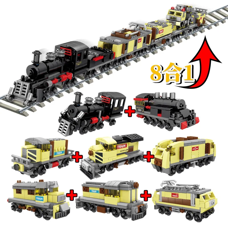 

8in1 Urban Track Rail Deformation Train Model Building Blocks City Trains Sets 72 Models Toys for Children