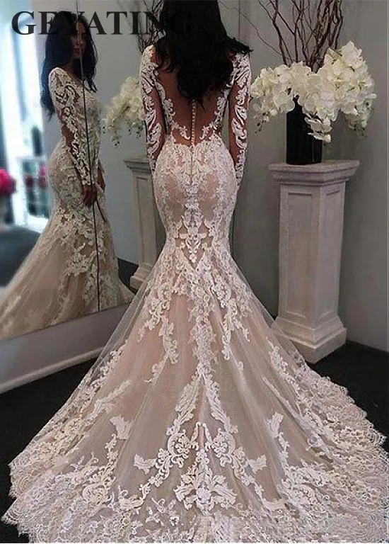 wedding dress mermaid lace long sleeve