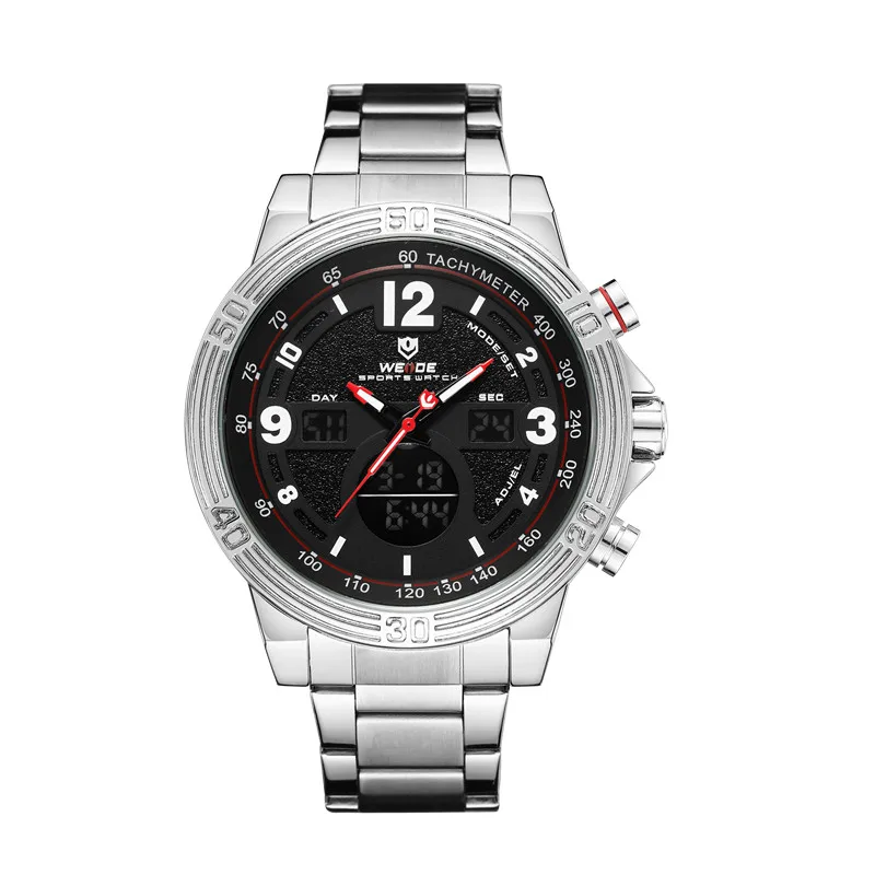 

WEIDE Military Men Sports Watch Date Calendar Week Display Alarm Quartz Stainless Steel Strap Wristwatches Relogios Masculinos