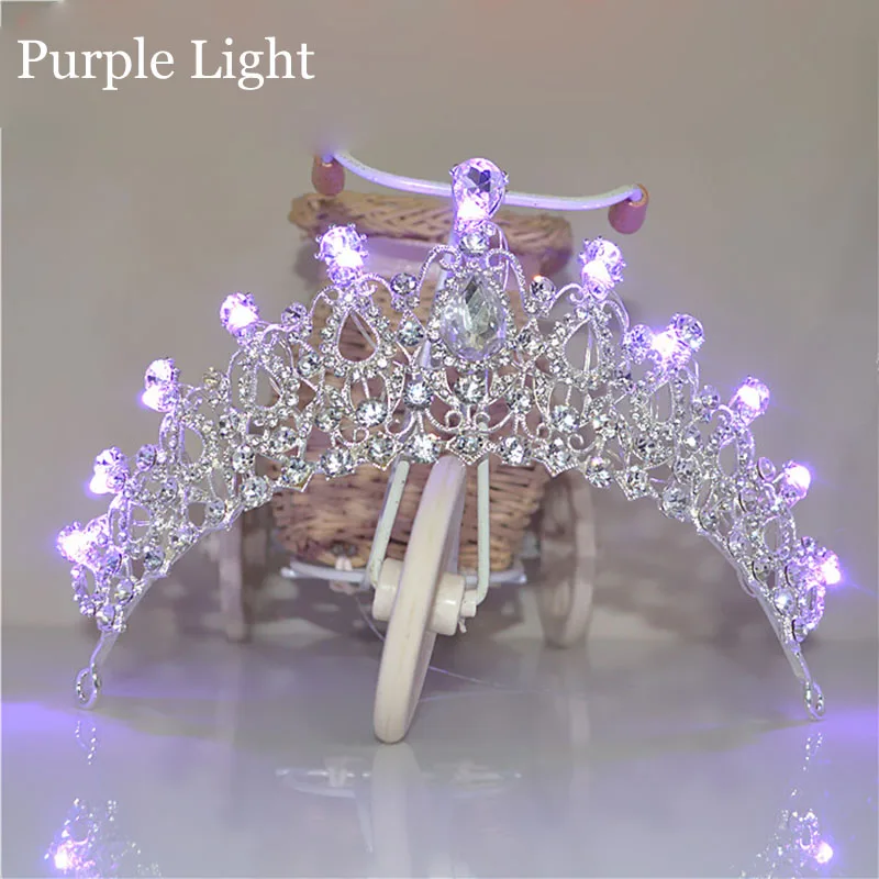 5 цветов, женская свадебная тиара, светильник с кристаллами, светящаяся Корона, светильник невесты, диадемы для девочек, вечерние диадемы, светящиеся короны, диадемы H113 - Окраска металла: Purple Light