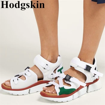 

Europe Station Mixed Colors Open Toe Sandals Buckle Strap Thick Heel Platform Shoes Women Leopard Walking Dad Gladiator Sandals