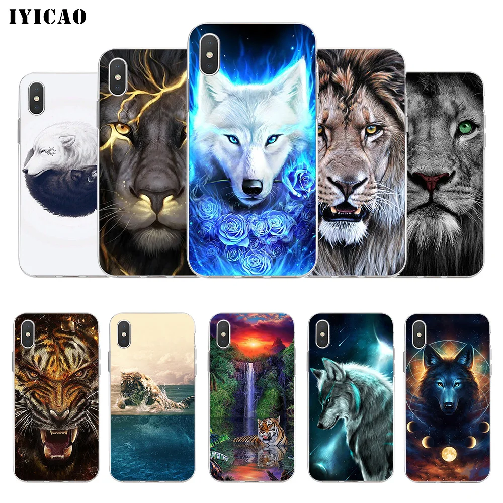 IYICAO классный волк лев тигр Мягкий силиконовый чехол для iPhone X XR XS MAX 6 6s 7 8 Plus 5 5S SE TPU