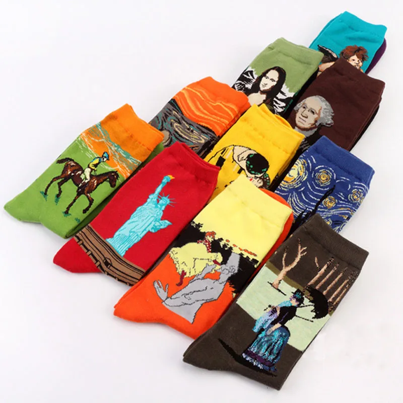Women Men Unisex Art Painting Men's Casual Cotton Crew Socks Winter Autumn Breathable Medium Long Ankle Sock Hosiery