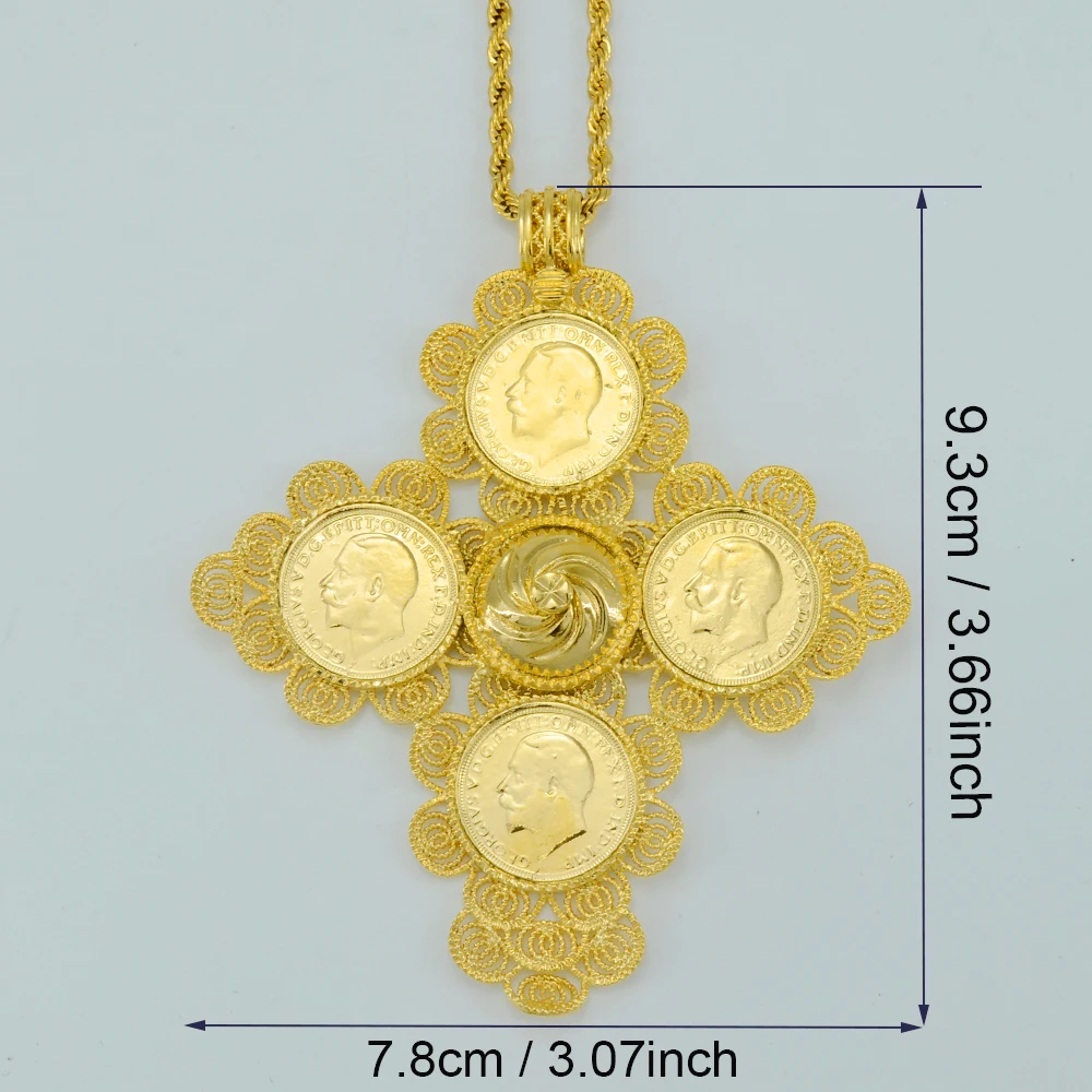 Anniyo эфиопское большое ожерелье с кулонами в виде монет для женщин золотого цвета ювелирные изделия африканские кресты Эфиопский крест Эритрея#058702