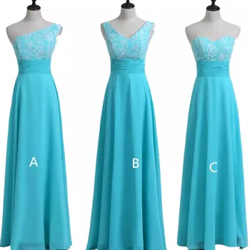 

Holievery Lace Chiffon Long Bridesmaid Dresses 2020 Turquoise Wedding Party Dresses Lace Up Dama De Honor Gowns 100% Real Photo