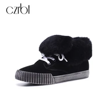CZRBT Autumn Winter Women Shoes Cow Suede Platform Shoes Short Plush Lace-Up Flat Shoes Fashion Woman Flats Plus Size 34-43 H681
