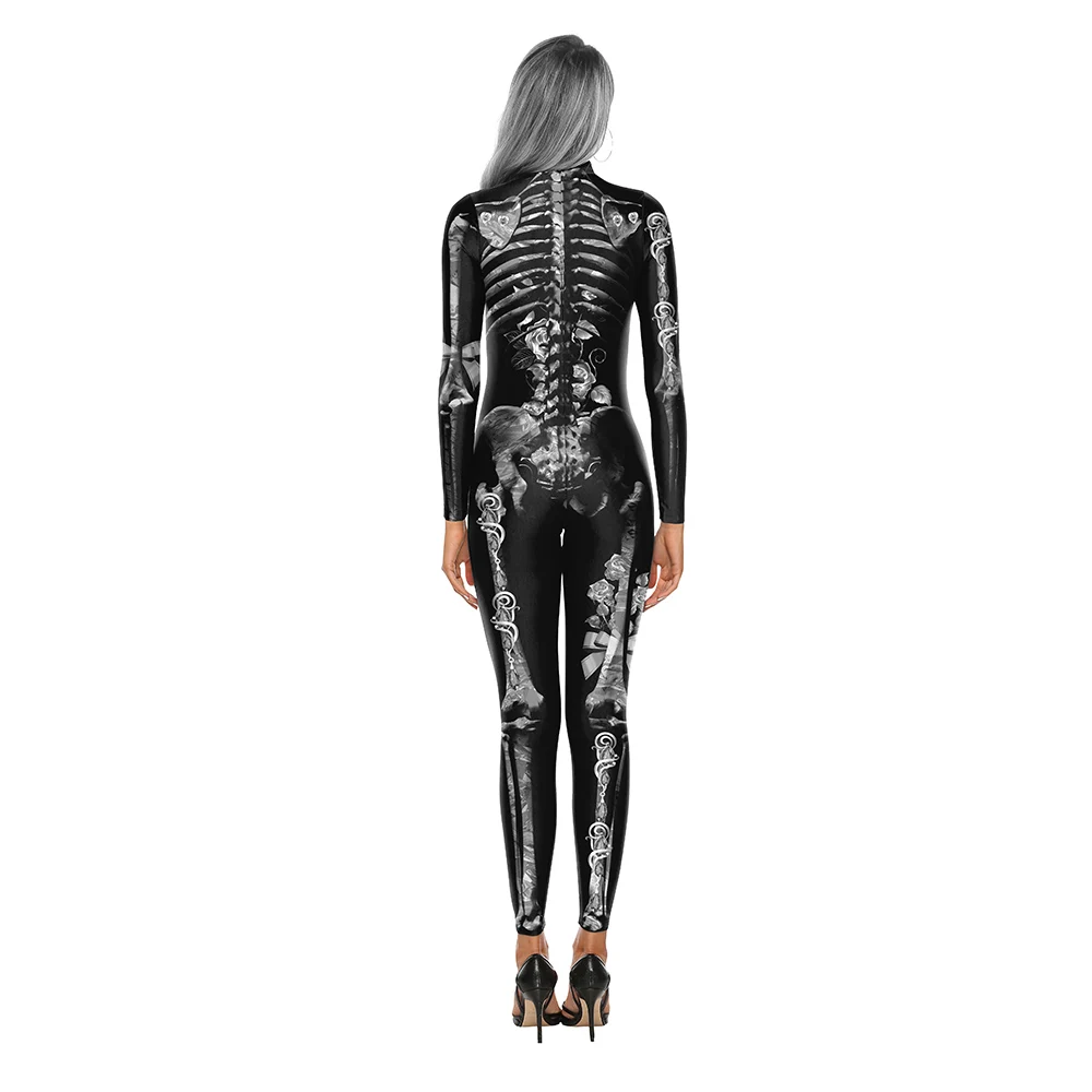 NADANBAO Scary Purim Carnival Cosplay Costume Gold Skeleton Bodysuit Women Halloween Crystal Skeleton Elastic Catsuits