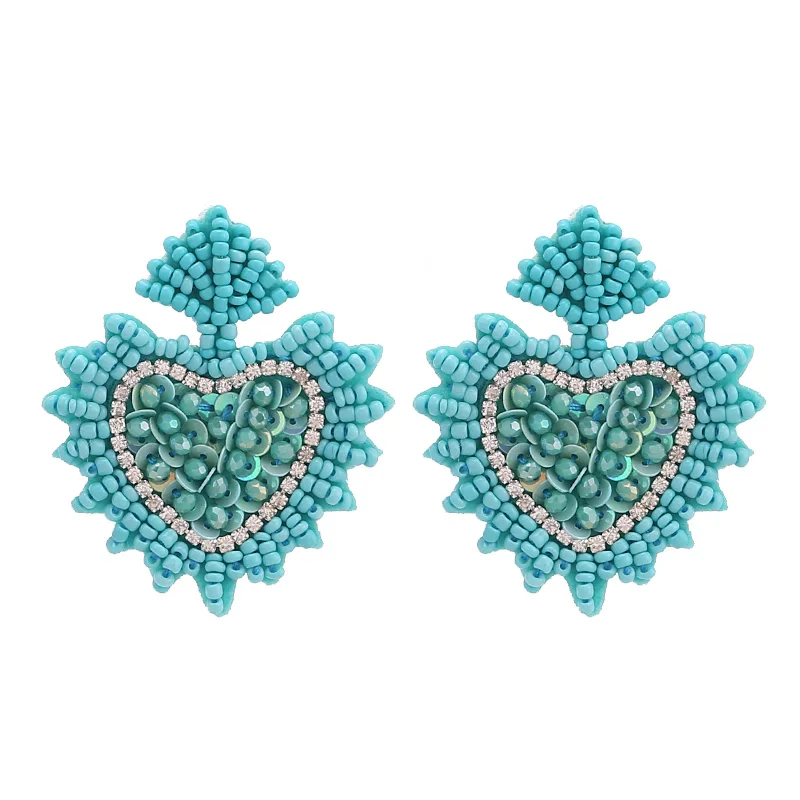 Charm Full Simulated Pearl Beads Statement Stud Earrings Vintage New Wonder Wedding Jewelry Stud Earrings for Women Blue