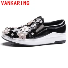 VANKARING shoes 2017 euramerican style modern round toe slip on flower decoration anti slip rubber sole fashion women shoes