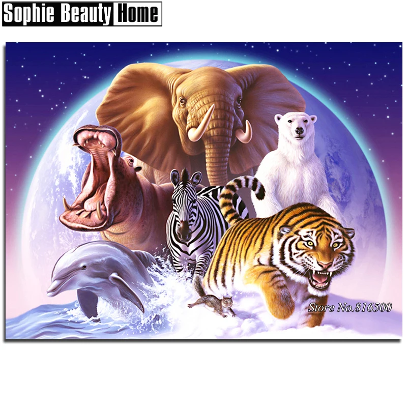 Diy 5D Diamond Painting Cross Stitch Animal Tiger Elephant Bear Embroidery Pattern Full Drill Mosaic Home Decor 187337 | Дом и сад