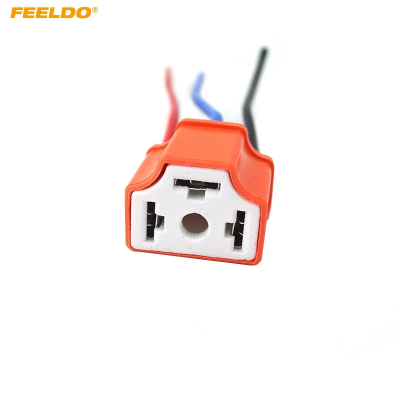 FEELDO 10Pcs H4 Female Ceramic Headlight Connector Pigtail Plug Adapter