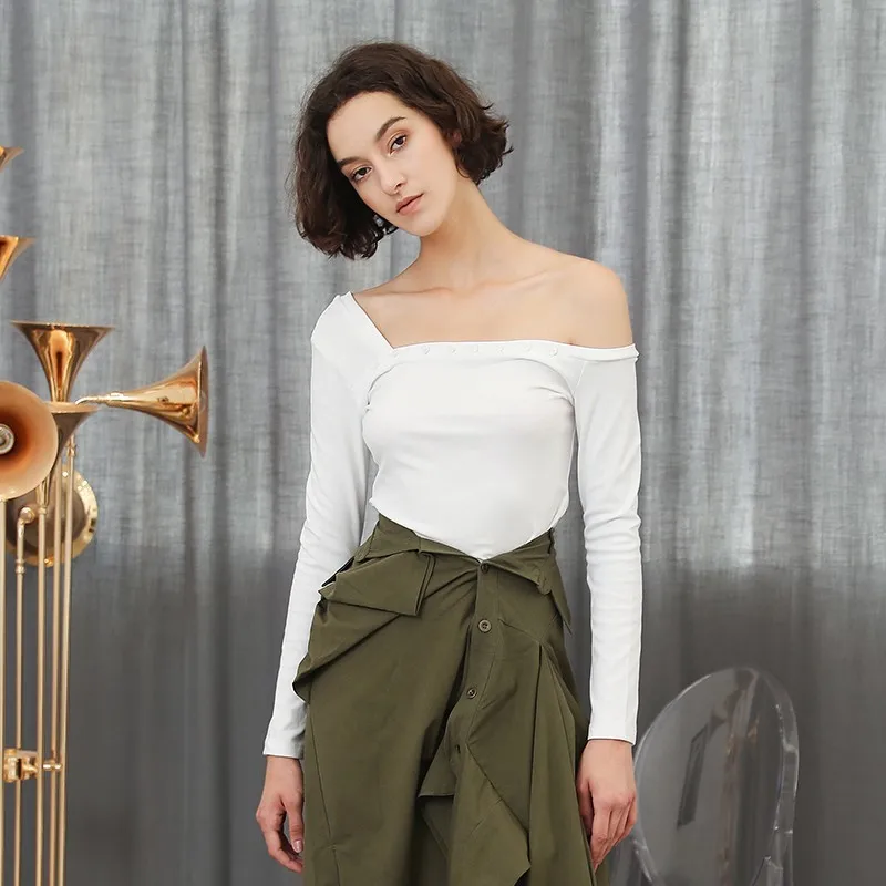 TWOTWINSTYLE Женская юбка костюм с открытыми плечами тонкая футболка асимметричным