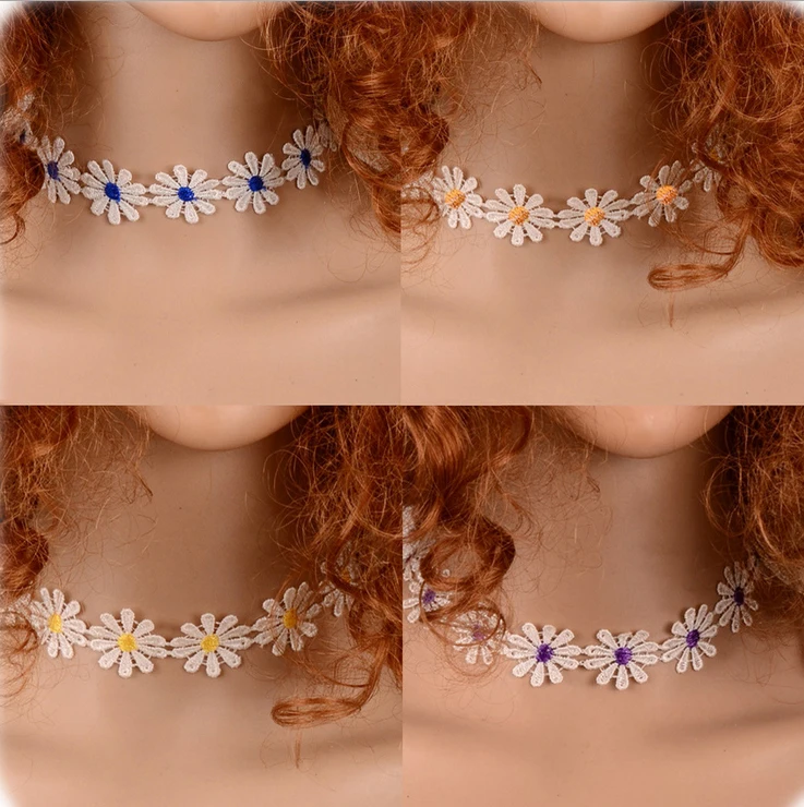 

Chocker necklace 2014 new fashion trendy canvas lace daisy collar statement necklace Gothic Punk Elastic Jewelry NK147
