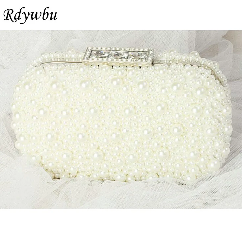 

Rdywbu 2018 New Noble Female Pearl Diamonds Clutch Bags Fashion Beaded Evening Bag Women Rose Day Female Wedding/Party Bag H36
