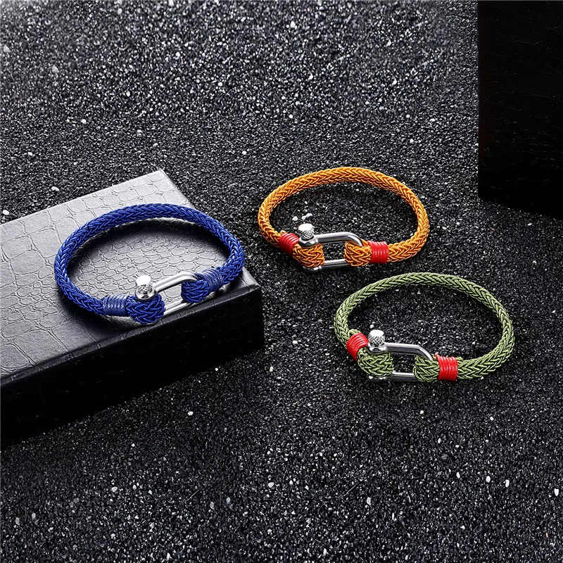 MKENDN New Fashion navy style Sport Camping Parachute cord Survival Bracelet Men with Stainless Steel Shackle Buckle Jewelry