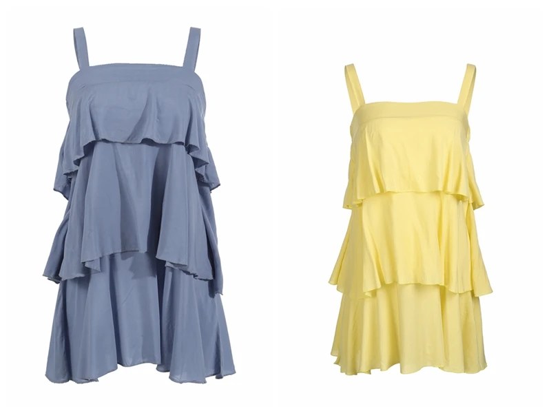 Sexy Woman Boho Solid Sleeveless Cascading Ruffle Party Evening Summer Beach Short Mini Dress | Женская одежда