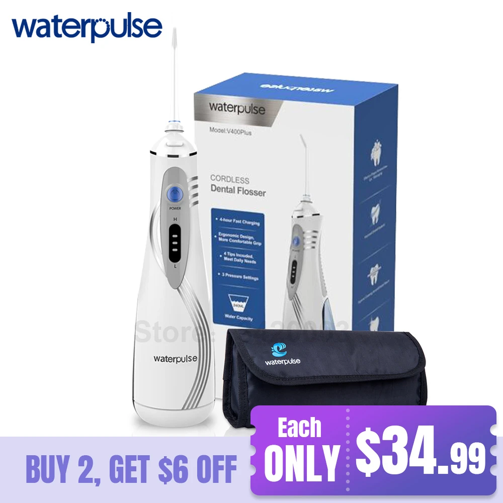 

Waterpulse V400PN Portable Irrigator With Bag Dental Water Flosser 240 ml Oral Irrigator With 4 Tips White Dental Flosser
