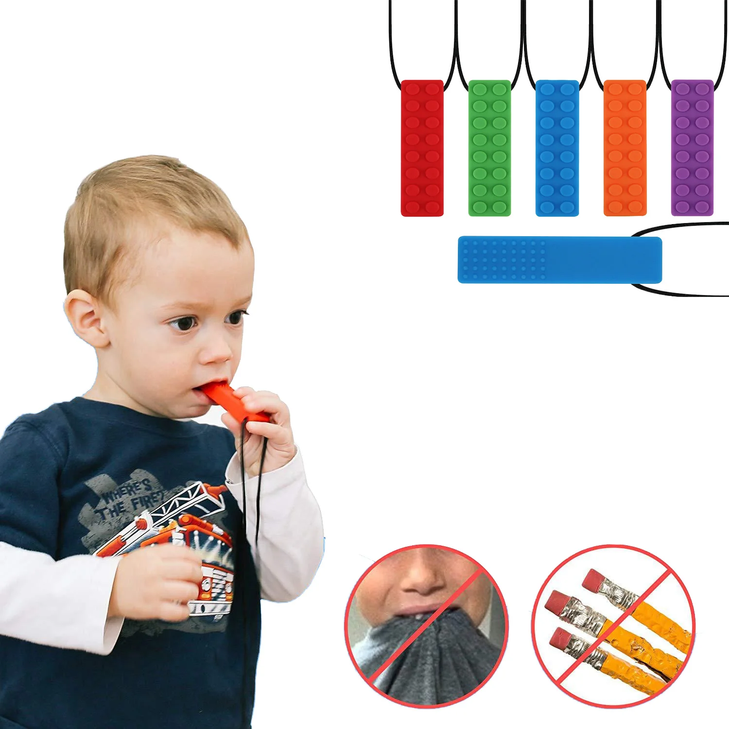 

1PC Creative Silicone Building Block Teether For Autistic Kids Necklace Silicone Rubber Teeth Sensory Chewing Toys Pendant