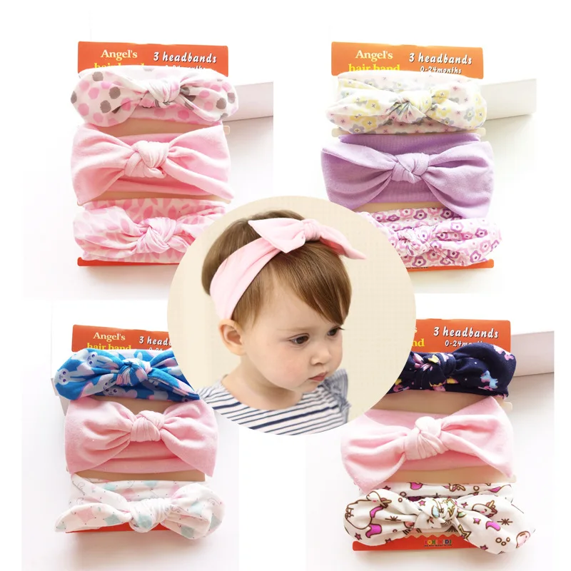 

BNWIGE 3pcs/set Infant Baby Elastic Bow Headbands Rabbit Ear Hairband Print Headwear Newborn Baby Turban Hair Accessories