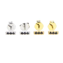 Настоящие 925 пробы серебряные черные CZ серьги-гвоздики для женщин Brincos Fine Jewelry тонкая крошечная линия серьга в стиле «минимализм»