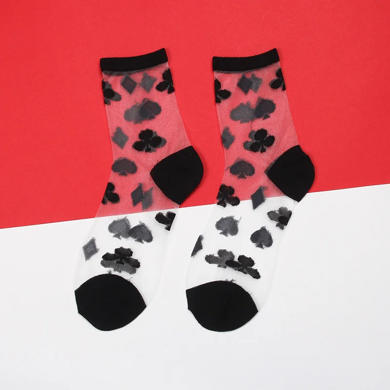 5 пар в партии, прозрачные носки, женские летние Необычные кружевные носки, шелковое платье, одежда Harajuku, веселые забавные носки, сетчатые прозрачные носки - Цвет: 5pairs-geometric