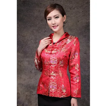 

Hot Sale Red Chinese Women's Satin Jacket Classic Style Print Tang Suit Appliques Button Floral Coat Size S M L XL XXL XXXL 4XL