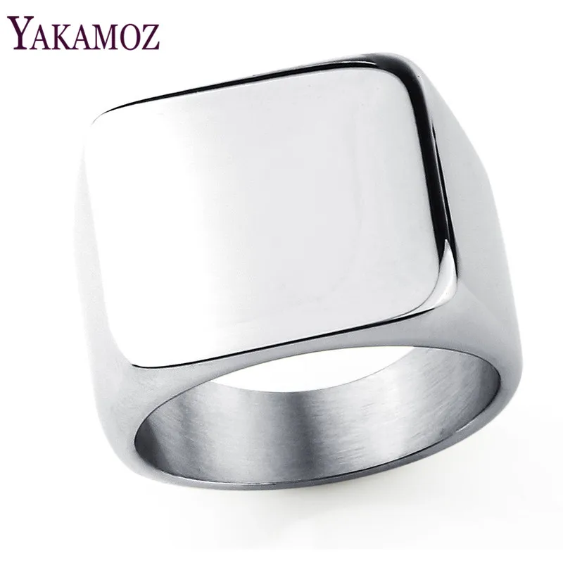 YAKAMOZ Trendy Silver Color Men Rings Punk Smooth Square Rings for Men & Boys Hip Hop Titanium Steel Jewerly Gifts