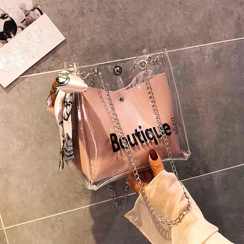 FGGS-прозрачная сумка-мешок, модная Прозрачная женская сумка через плечо, Пляжная Повседневная сумка для покупок