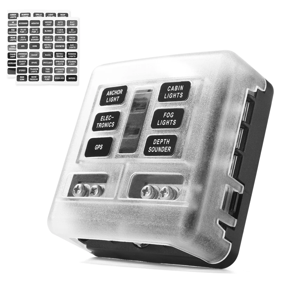 MICTUNING Caja de Bloque de Fusibles de 12 Circuitos para Autom/óviles con Indicador LED Cubierta de Protecci/ón Impermeable SUV. Portafusibles de Cuchillas de 12 V/ías Barcos
