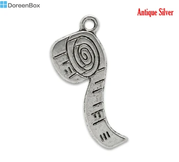 

50 PCs Doreen Box Lovely Tape Measure Charms Pendants Silver Color For DIY Jewelry Making Accessories 27x12mm, Hole: 2mm