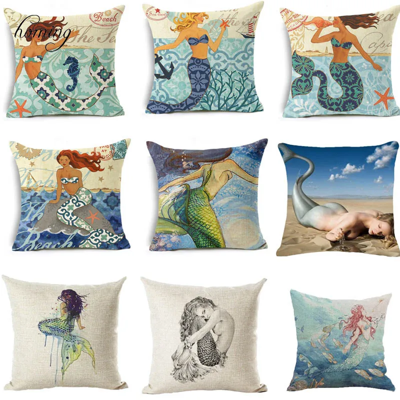

Marine Pattern Linen Decorative Seat Textile Printing Throw Pillow Cover