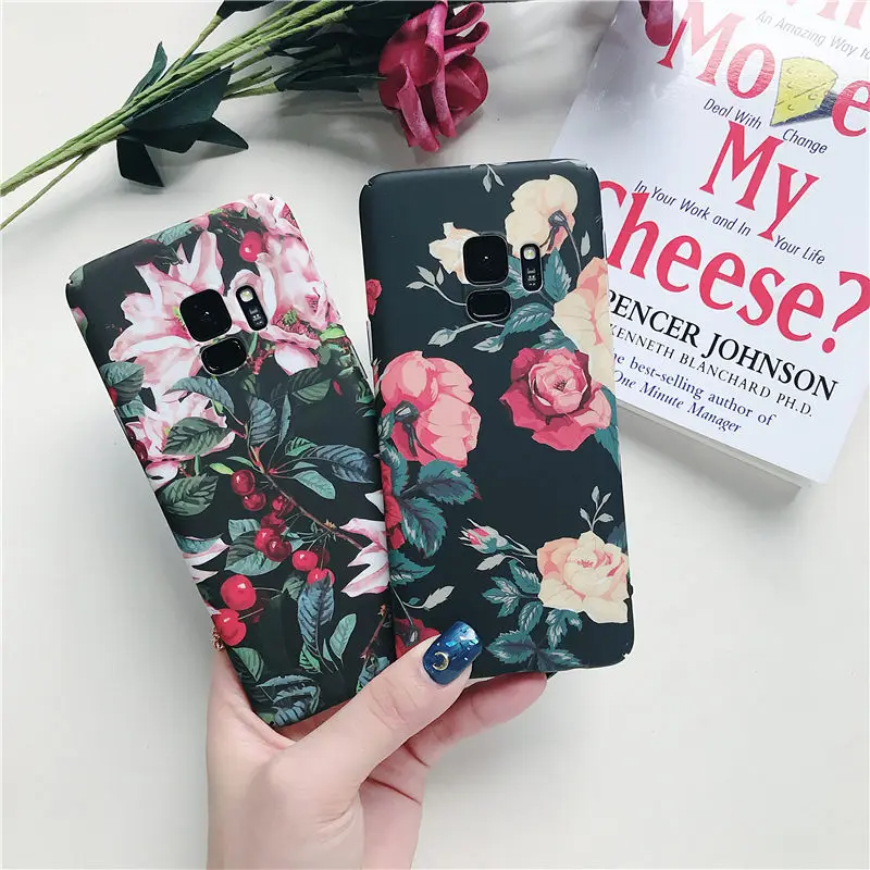 

Vintage rose Flower pattern phone Case For Samsung Galaxy S8 S9 S10 plus lite 10E PC Hard back cover for Galaxy note 8 9 S7 edge