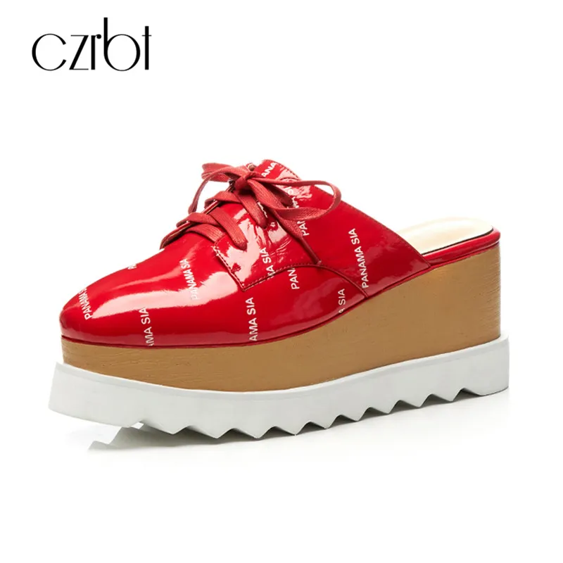 

CZRBT Summer Women Slippers Platform Shoes Cow Leather Wedges Heel Slippers Women Big Size Outside Casual Sandals zapatos mujer